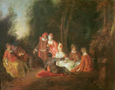 Een gesprek in een park door Jean Antoine Watteau